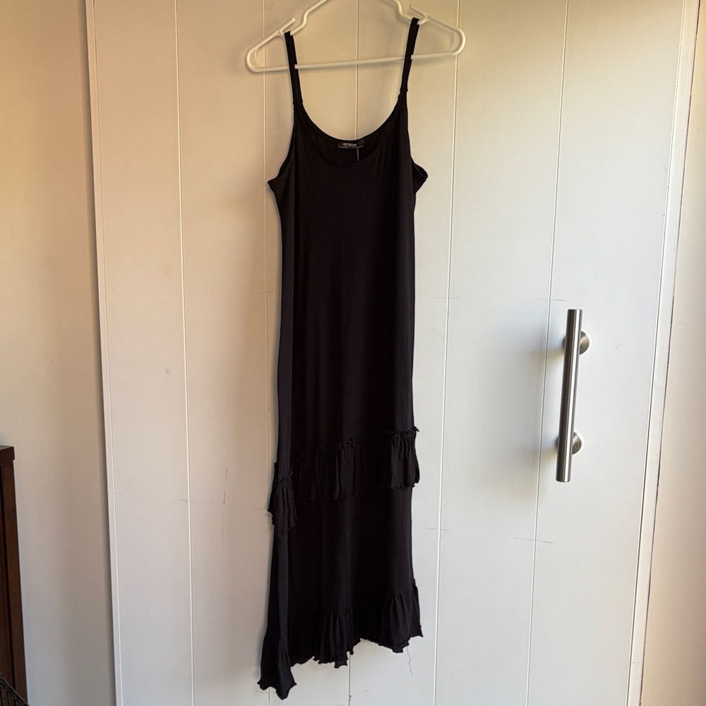 Zara Black Midi Dress with Ruffle Trim Detail